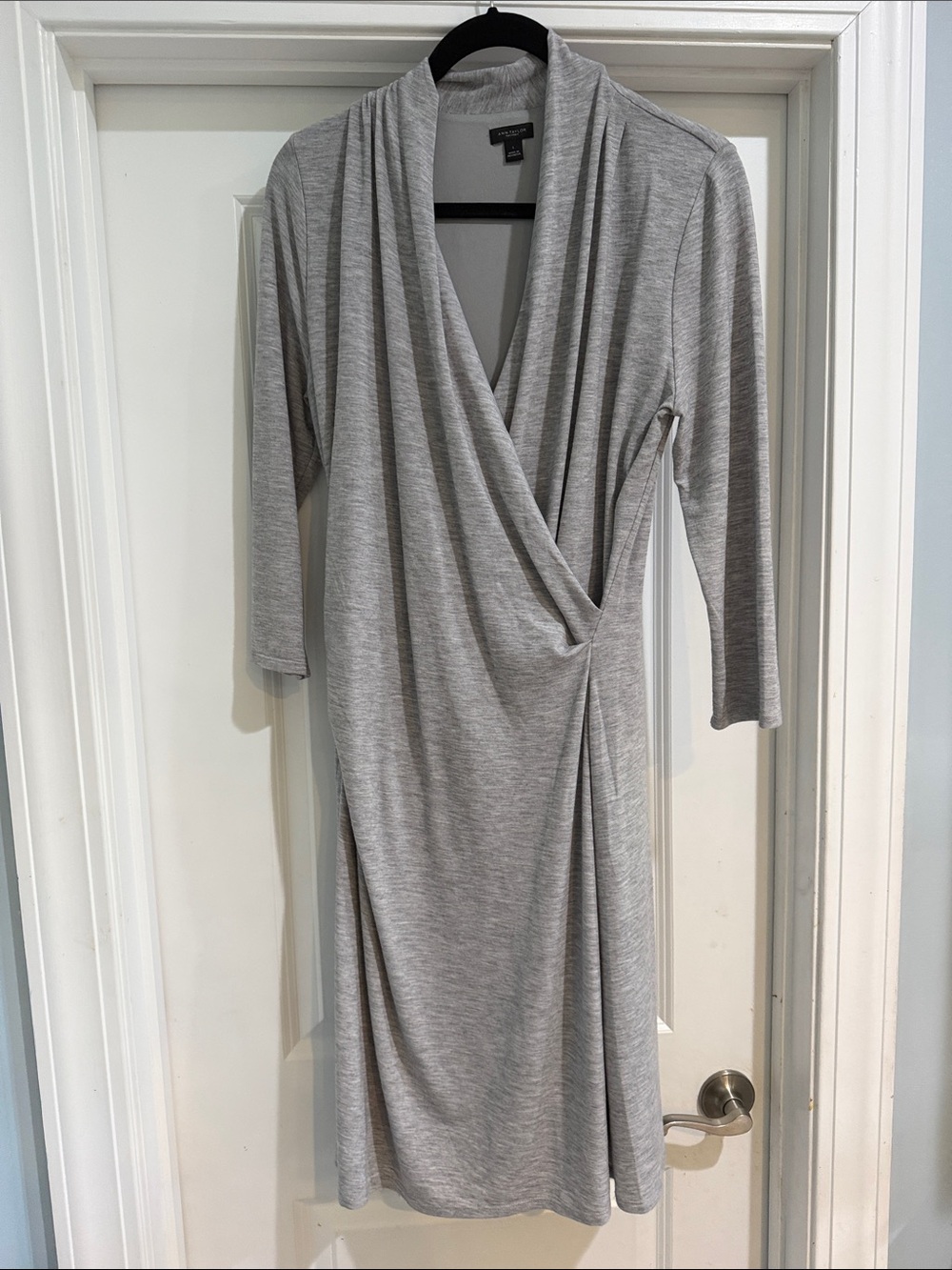 Ann Taylor Light Gray Long Sleeve Wrap-Style Dress